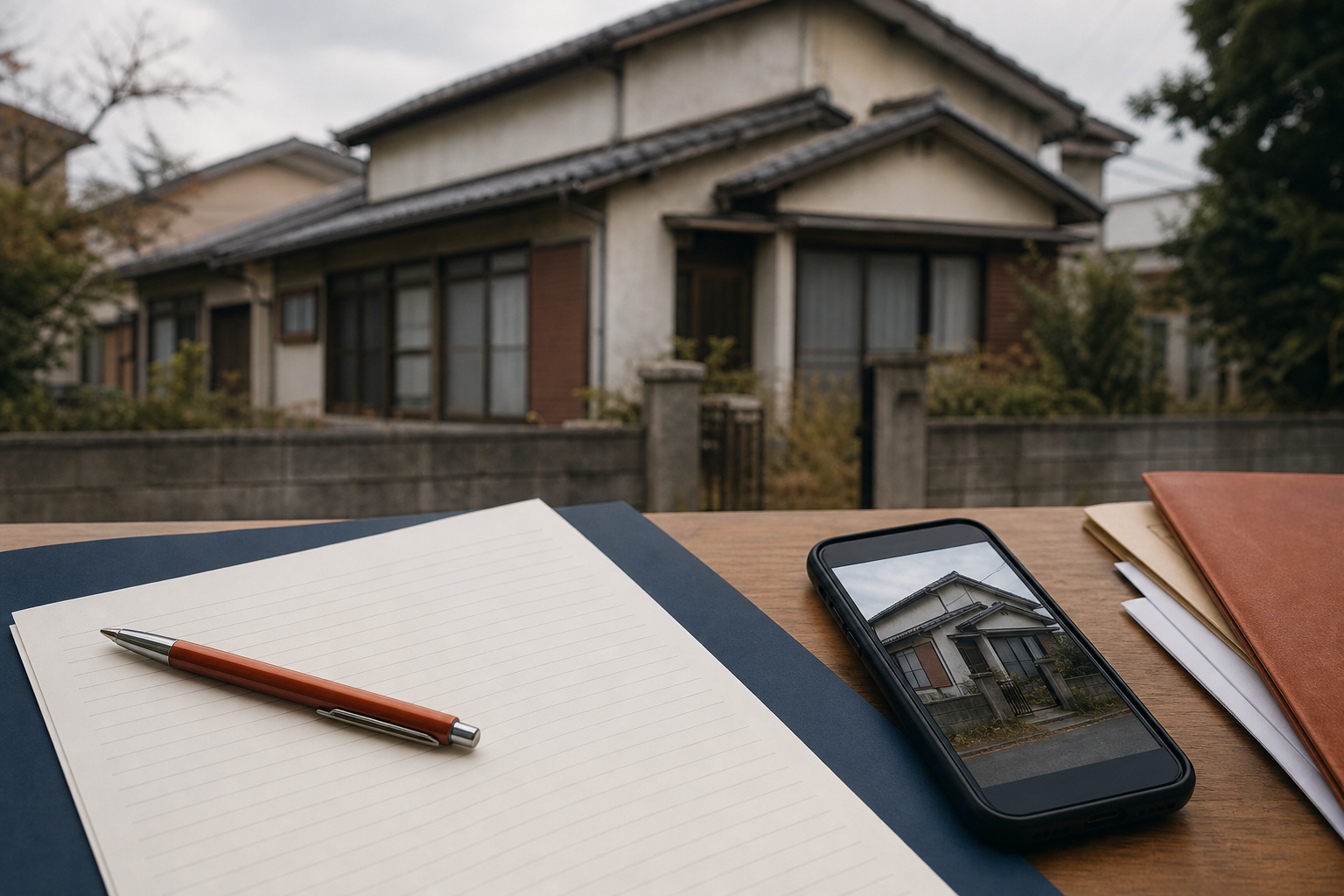 空き家の見積もり依頼で業者に渡すメモとスマホ写真のイメージ
